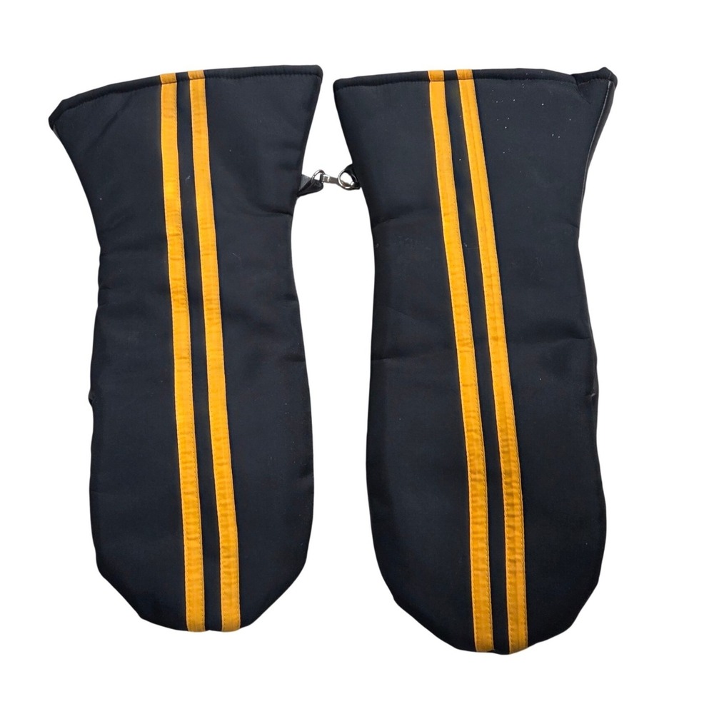 Vintage Yellow Racing Stripe Snowmobile Mittens Gloves Mens L/XL Faux Leather